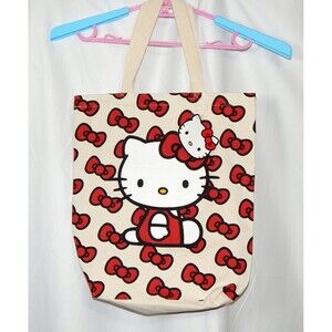 Hello Kitty Bows Canvas Tote Bag Sanrio World Market 16x15 Tag Shopping